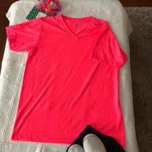 NWOT Neon pink short sleeve vneck long tee